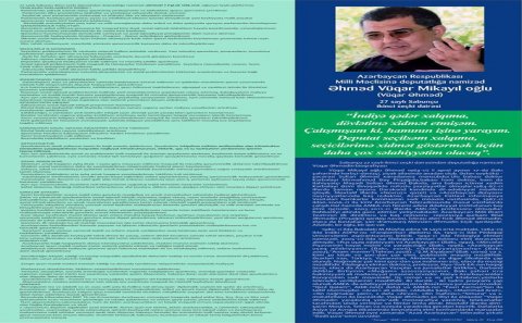 ƏHMƏD VÜQAR MİKAYIL oğlu 27 saylı Sabunçu ikinci seçki dairəsindən deputatlığa namizəd