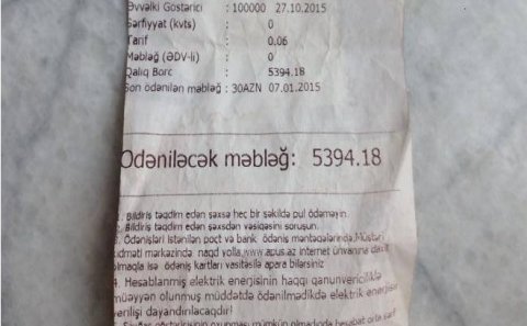 Nardaranlının işığa olan borcu - 5394 manat