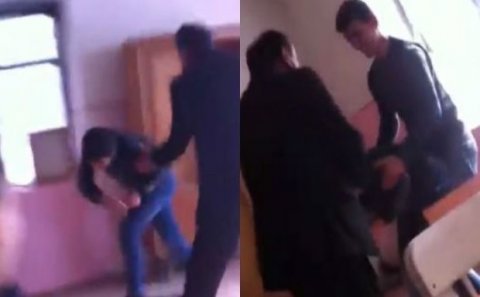 Azərbaycanda müəllimin şagirdi döydüyü anlar kameraya düşdü – VİDEO