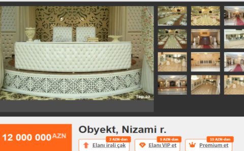 Bakıda şadlıq evi satışa çıxarıldı - 12 milyona