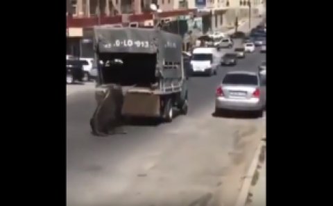 Yasamalda insan vəhşiliyi: İnəyi maşına bağlayıb küçədə sürüdülər – Video