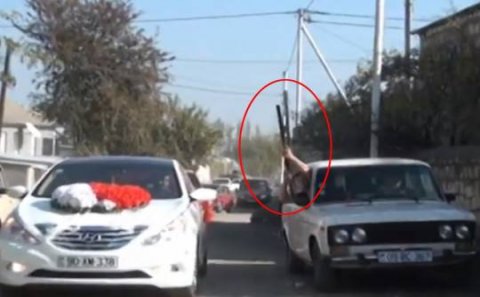 Qazaxda toy karvanında təhlükəli anlar yaşanıb, silahdan atəş açılıb - FOTOLAR