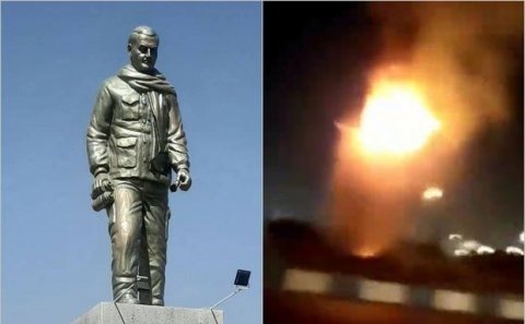 İranda general Qasim Süleymaninin heykəli yandırıldı