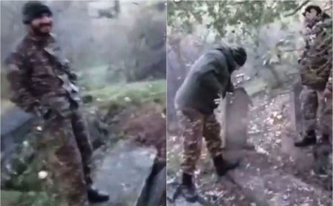 Ermənilər azərbaycanlılara məxsus qəbirləri təhqir edir - Yeni video
